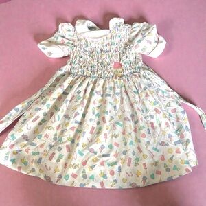 Vintage Polly Flinders Girls Dress Size 6 Smocked Candy Print Tie Back 80s 90s